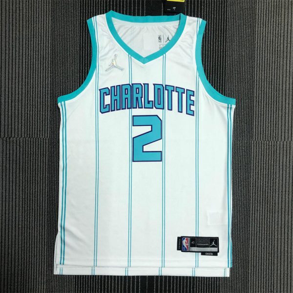 NBA Charlotte Hornets V-Neck White 75th Anniversary Jersey BALL#2 S-XXL