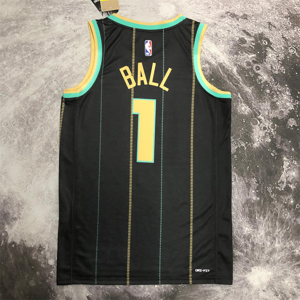 NBA Charlotte Hornets V-Neck Black Jersey BALL#1 S-XXL