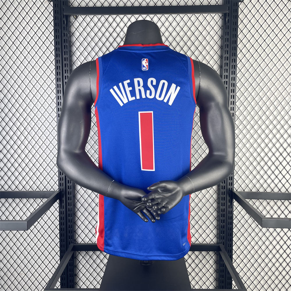 NBA Detroit Pistons 2023 IVERSON#1 Swingman Blue Jersey S-XXL