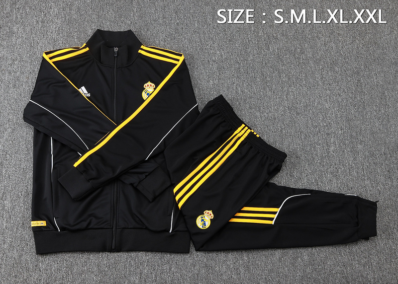 2025/26 Real Madrid Black Jacket Training Suit Set Football Team Shirt Sports Fashion