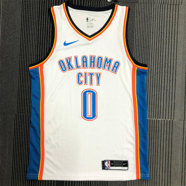 NBA Oklahoma City Thunder V-Neck White Jersey WESTBROOK#0 S-XXL