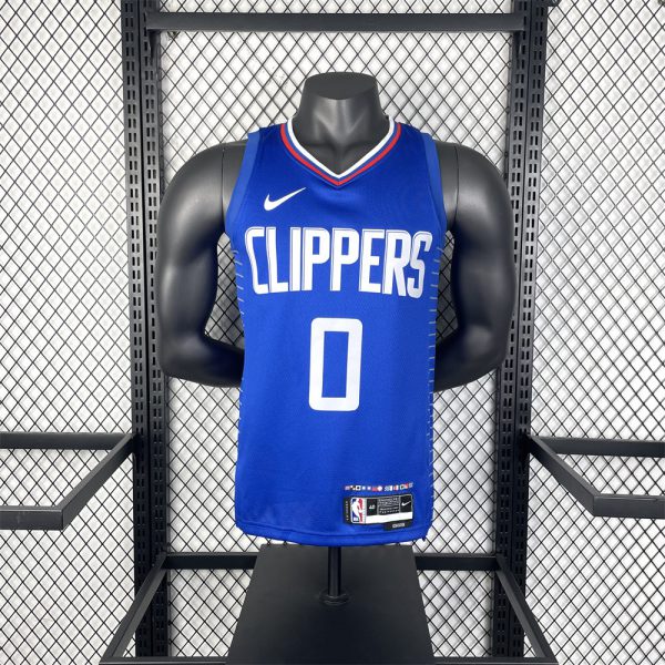 NBA Los Angeles Clippers 2023 V-Neck Blue Jersey WESTBROOK#0 S-XXL