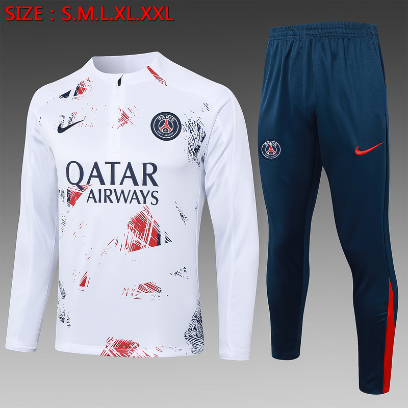 24/25 Parise White Long-sleeved half-pull training kit Football team kit