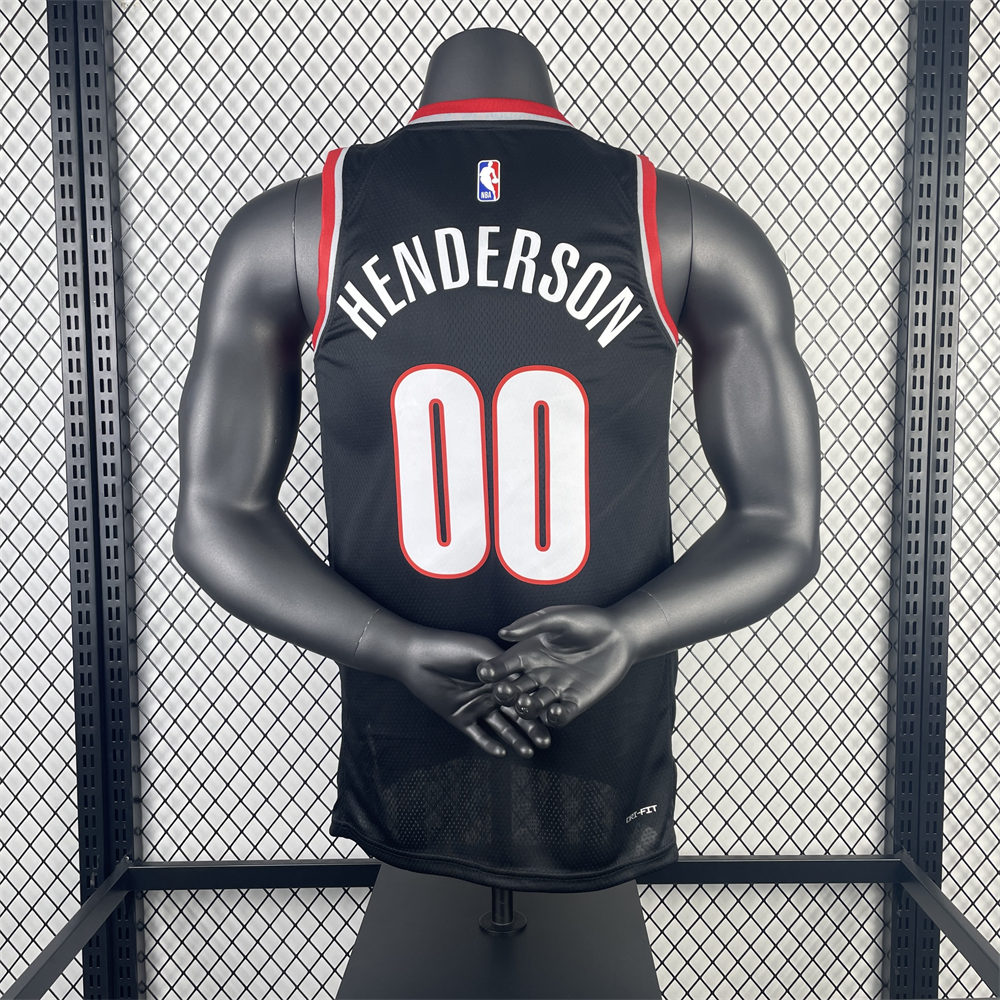 NBA Portland Trail Blazers 2023 V-Neck Black jersey HENDERSON#00 S-XXL
