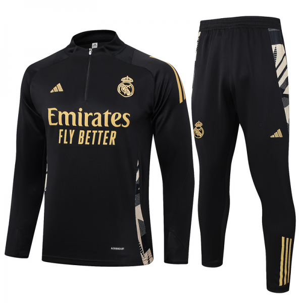 24/25 Real Madrid Black Long-sleeved half-pull training kit Football team kit