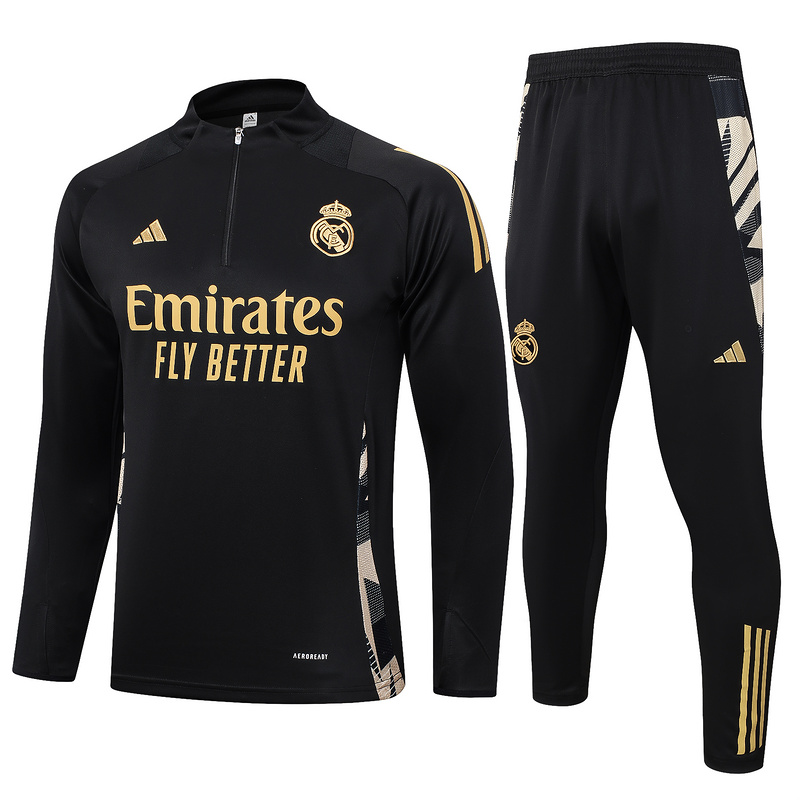 24/25 Real Madrid Black Long-sleeved half-pull training kit Football team kit