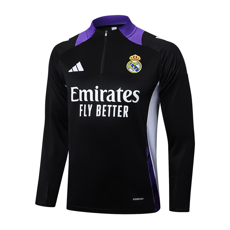 24/25 Real Madrid Black Long-sleeved half-pull training kit Football team kit