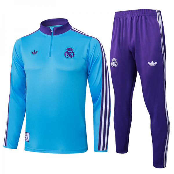 202526 Real Madrid Light blue Long-sleeved half-pull training kit Football team kit