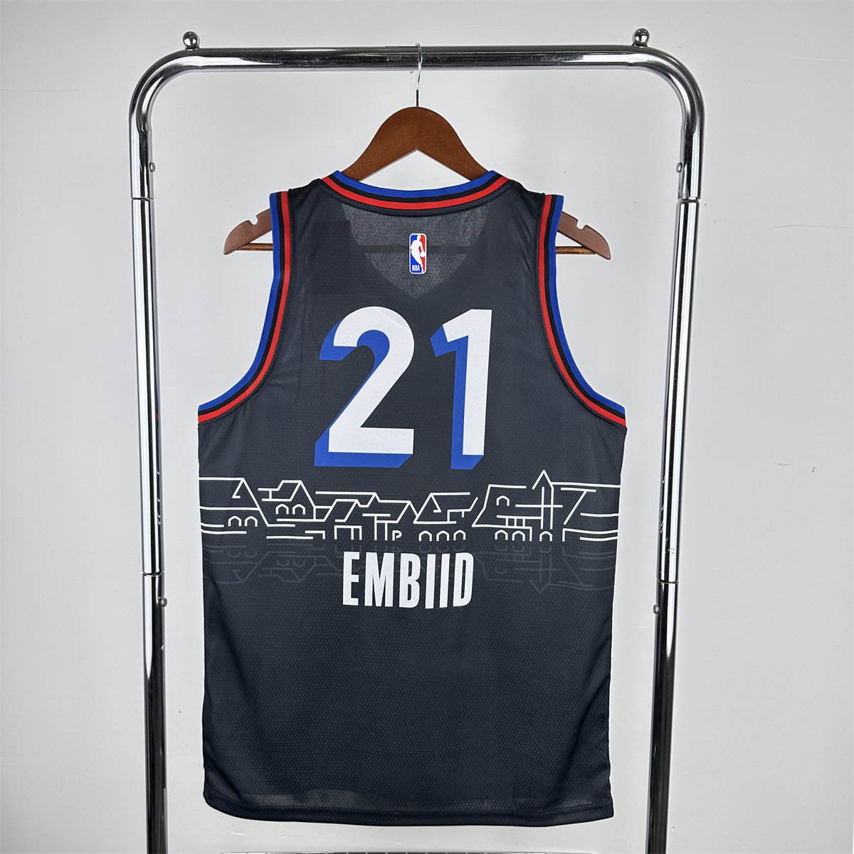 NBA Philadelphia 76ers 2021 V-Neck City Edition Black Jersey EMBIID#21 S-XXL