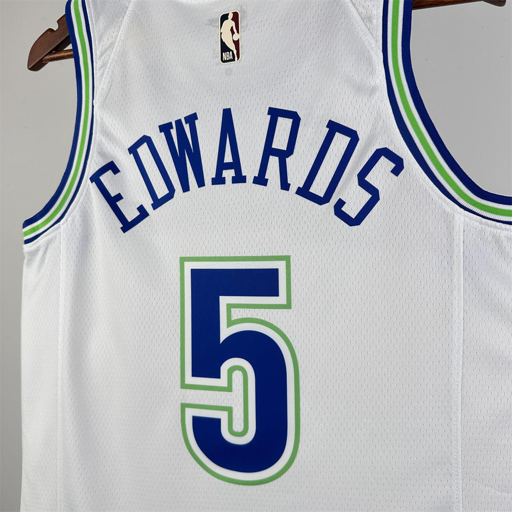 NBA Minnesota Timberwolves Retro Roud White Jersey EDWARDS#5 S-XXL