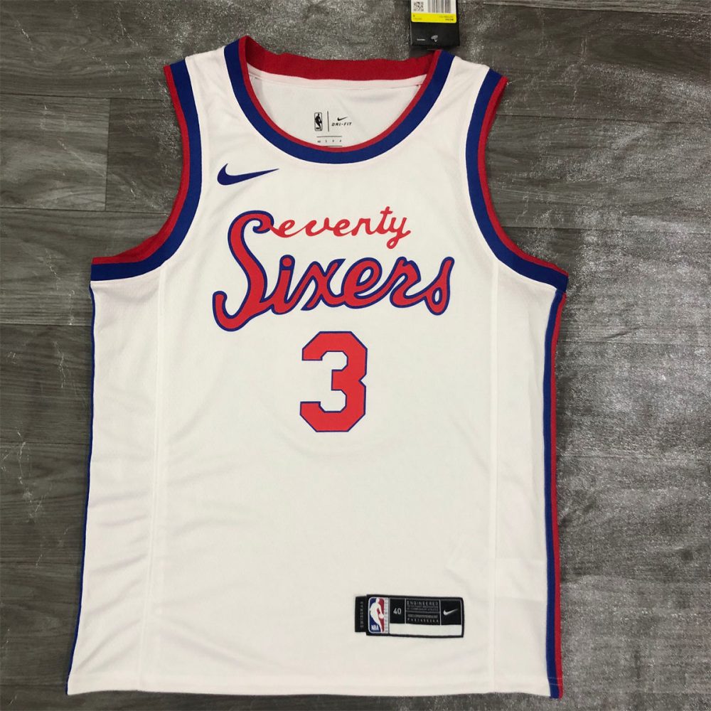 NBA Philadelphia 76ers Round Neck White Jersey IVERSON#3 S-XXL