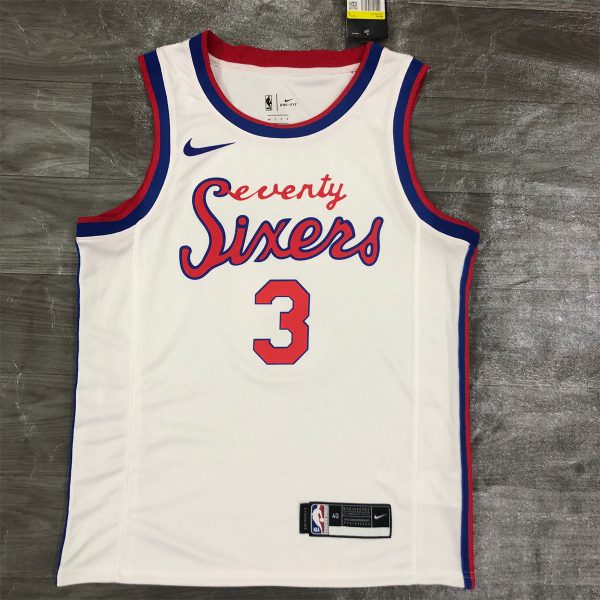 NBA Philadelphia 76ers Round Neck White Jersey IVERSON#3 S-XXL
