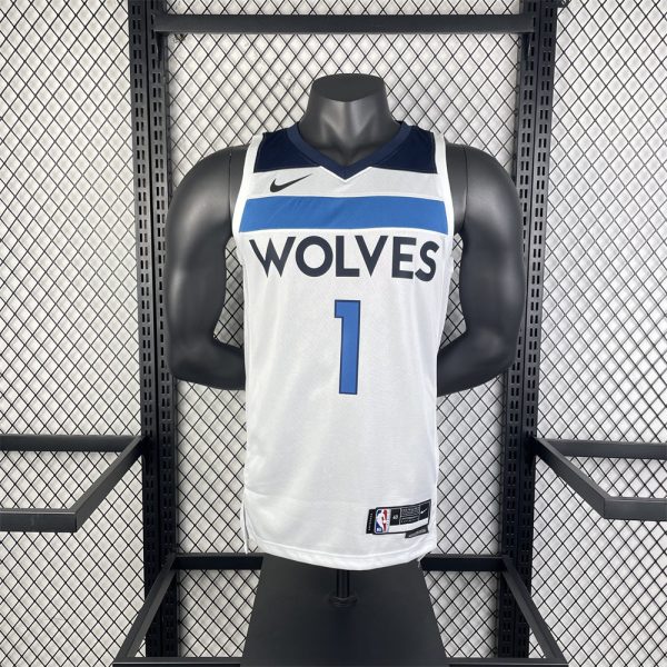 NBA Minnesota Timberwolves 2023 V-Neck White Jersey ANDERSON#1 S-XXL
