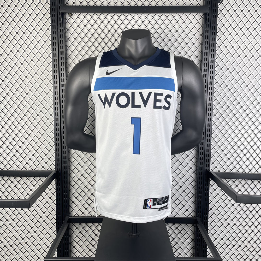 NBA Minnesota Timberwolves 2023 V-Neck White Jersey ANDERSON#1 S-XXL