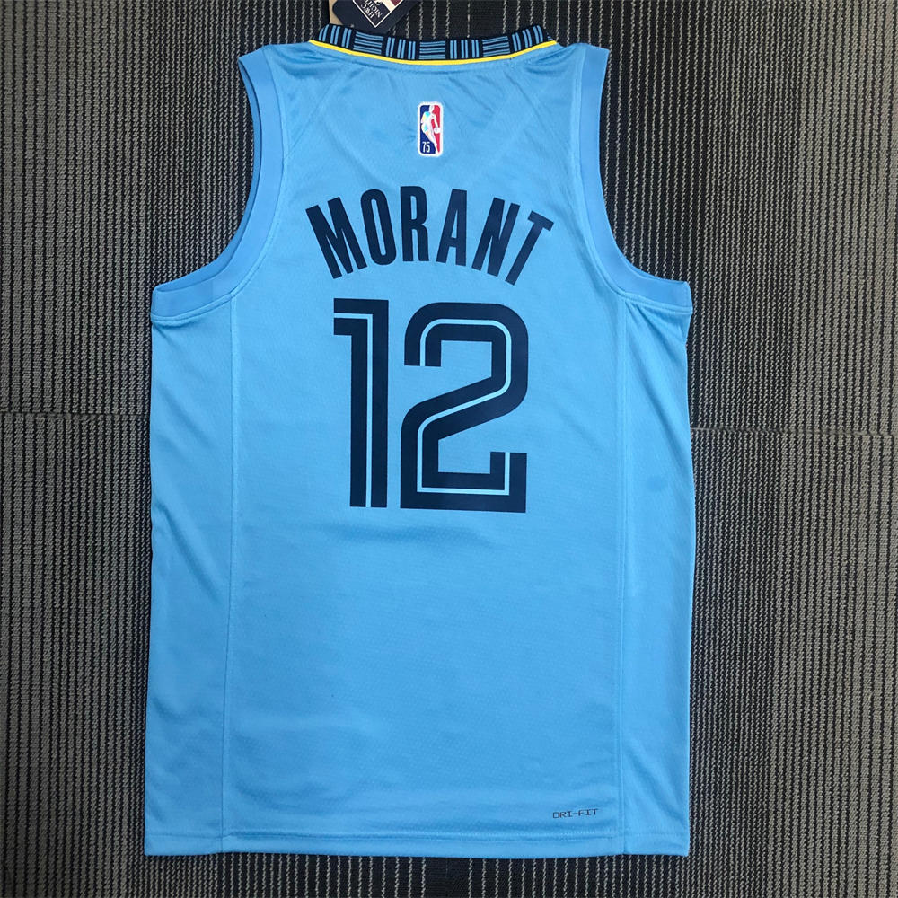 NBA Memphis Grizzies Round Neck Blue 75th AnniversaryJersey MORANT #15 S-XXL