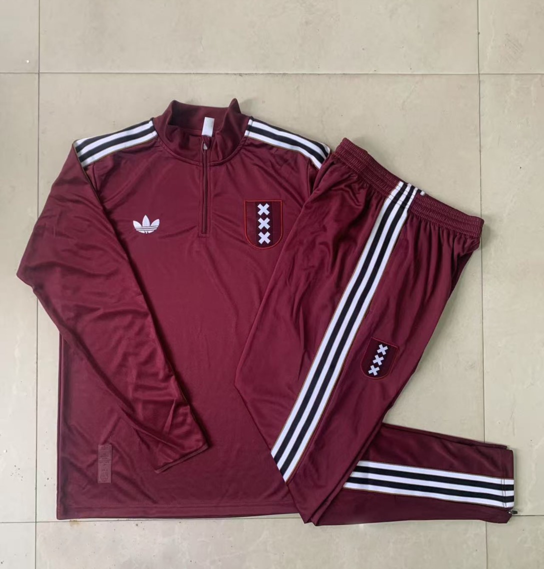 202526 Ajax maroon Long-sleeved half-pull training kit Football team kit