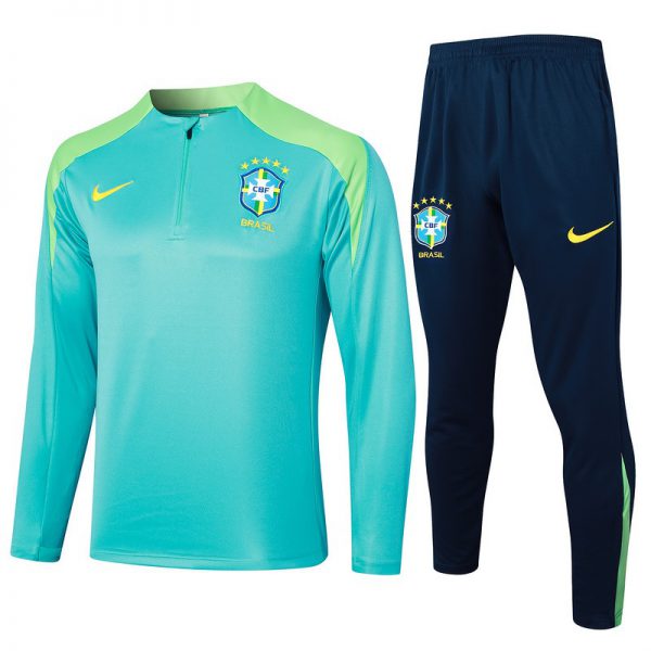 24/25 Brazil Blue Green Long-sleeved half-pull training kit Football team kit