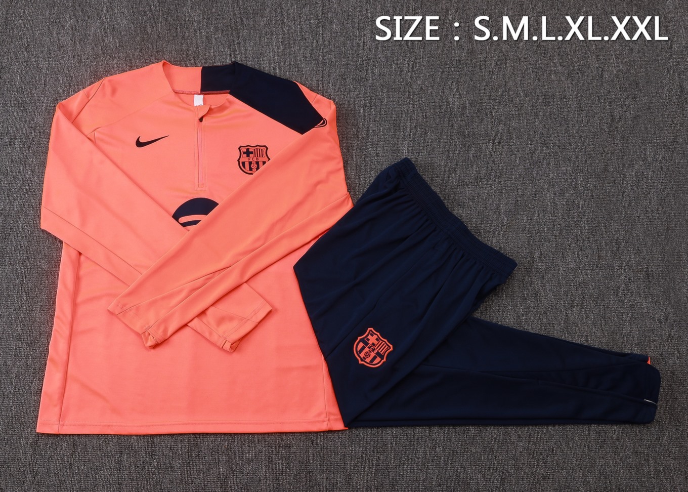 202526 Barcelona Orange Long-sleeved half-pull training kit Football team kit