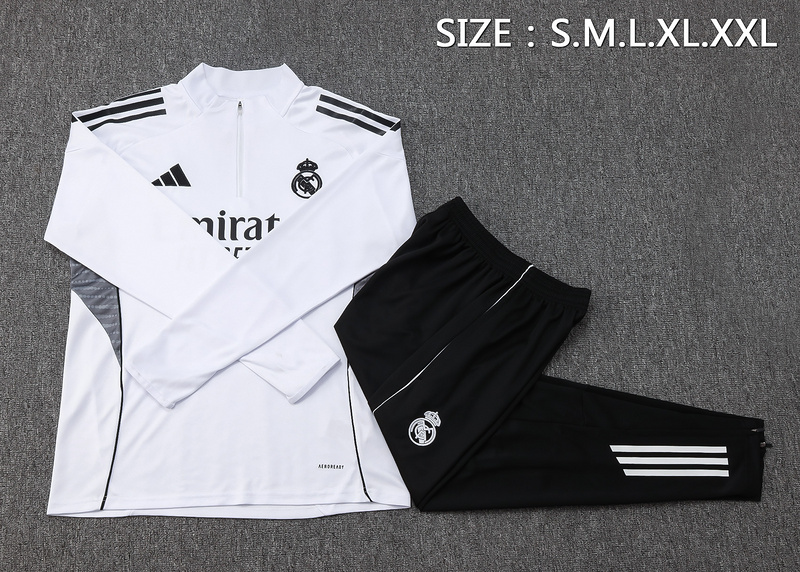 202526 Real Madrid White Long-sleeved half-pull training kit Football team kit
