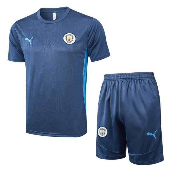 24/25 Manchester City Mid Blue Training Set Shirt and Shorts