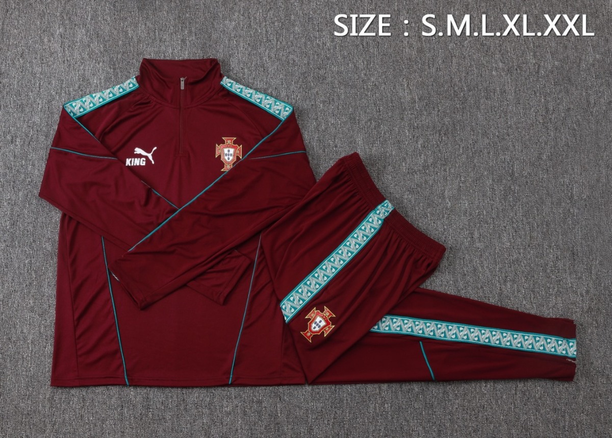 2026 Portugal Maroon Long-sleeved half-pull training kit