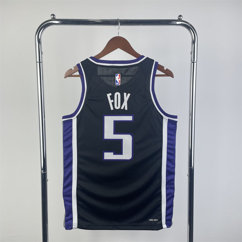 NBA Scaramento Kings 2024 V-Neck Black jersey FOX#5 S-XXL