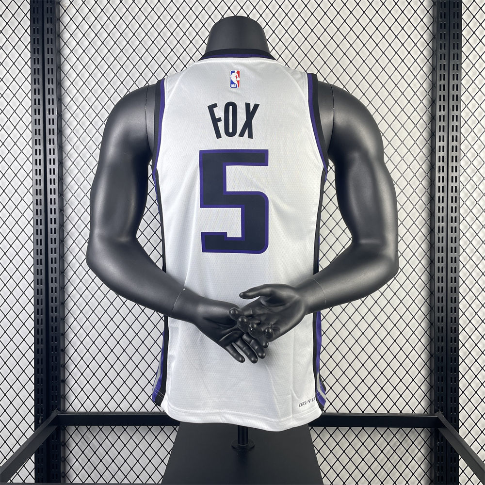 NBA Scaramento Kings 2024 V-Neck White jersey FOX#5 S-XXL