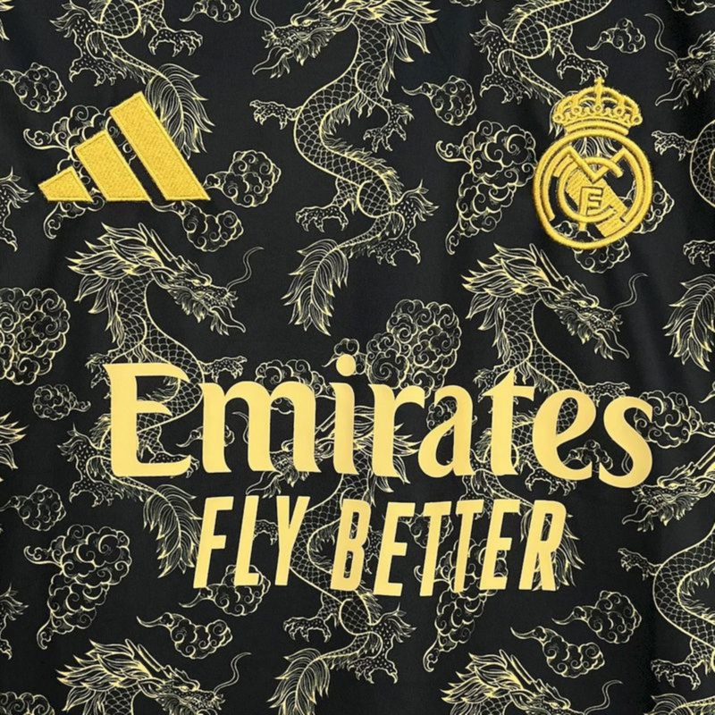 2025/26 Real Madrid Black Golden Dragon Edition Jersey Fan Version