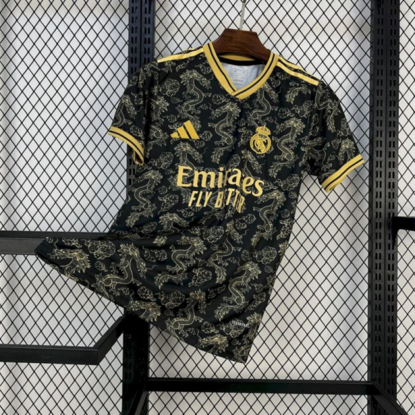 2025/26 Real Madrid Black Golden Dragon Edition Jersey Fan Version