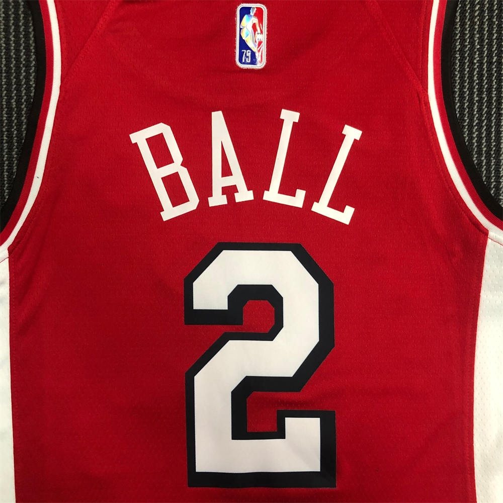 NBA Chicago Bulls Round Neck Red 75th anniversaryJersey BALL#2 S-XXL
