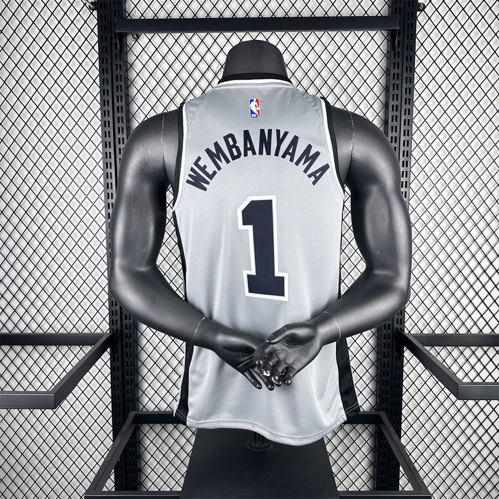 NBA San Antonio Spurs 2021 V-Neck Grey jersey WENBANYAMA#1 S-XXL