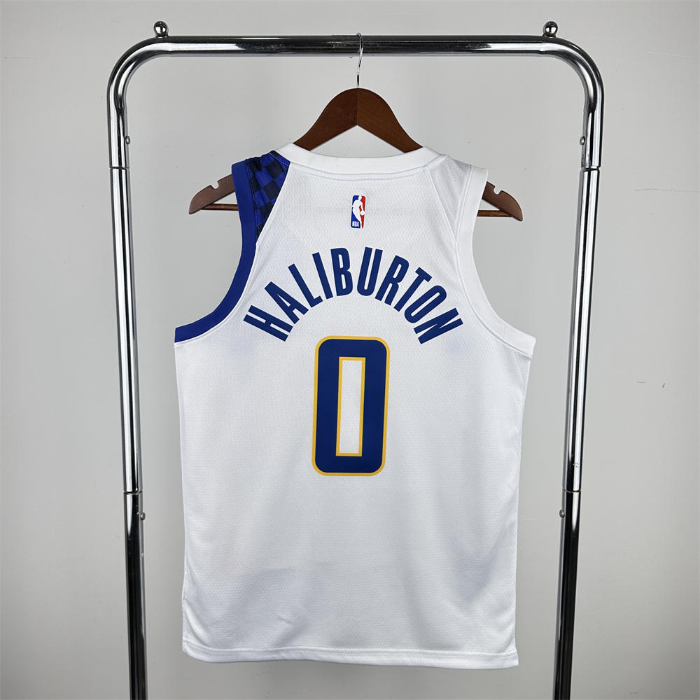 NBA Indiana Pacers 2024 City Edition V-Neck City Edition White Jersey HALIBURTON#0 S-XXL