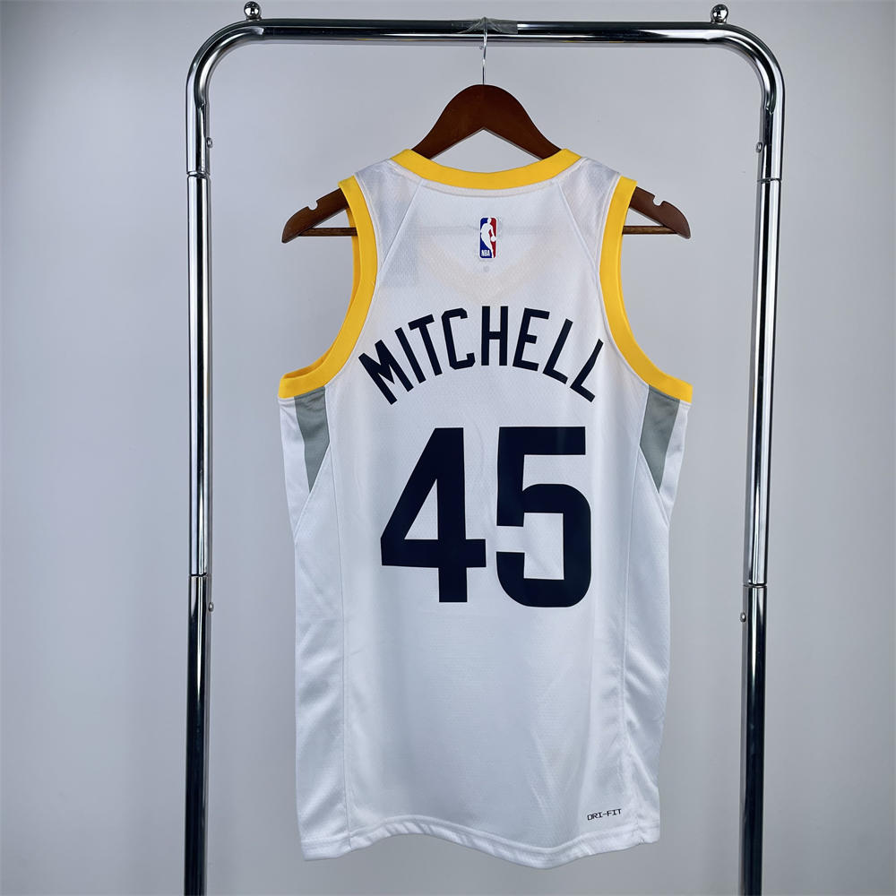 NBA Utah Jazz V-Neck White Jersey MITCHELL#45 S-XXL