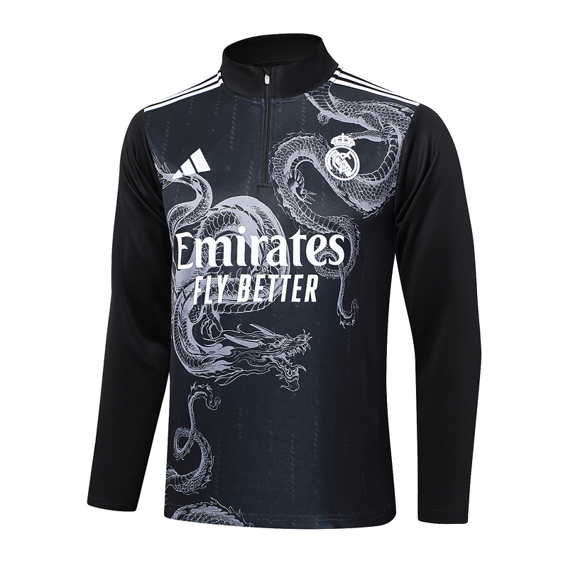 24/25 Real Madrid Black Long-sleeved half-pull training kit Football team kit