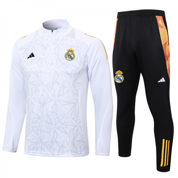 24/25 Real Madrid White Long-sleeved half-pull training kit Football team kit