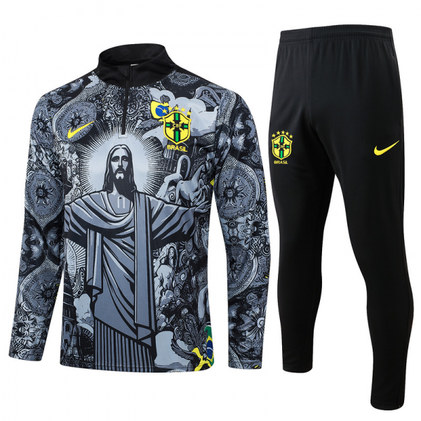 24/25 Brazil Black Long-sleeved half-pull training kit Football team kit