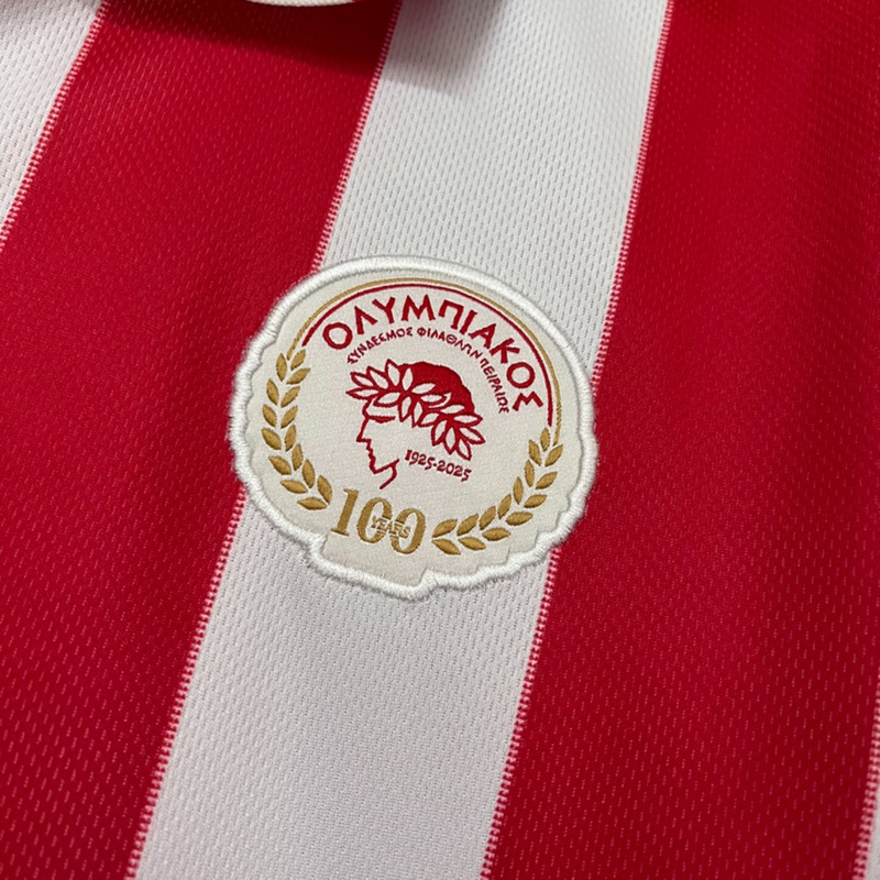 2025/26 Olympiacos 100th Anniversary Edition Red and White Jersey Fan Version