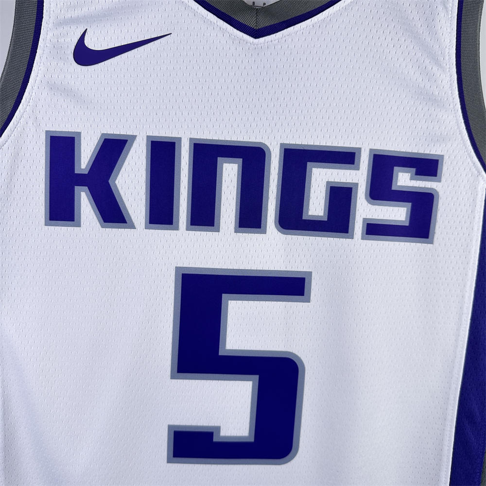 NBA Scaramento Kings 2024 V-Neck White jersey FOX#5 S-XXL