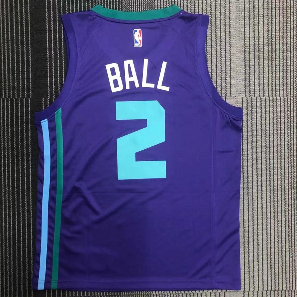 NBA Charlotte Hornets V-Neck Purple Jersey BALL#2 S-XXL