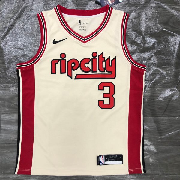 NBA Portland Trail Blazers V-Neck White Jersey McCOLLUM#3 S-XXL