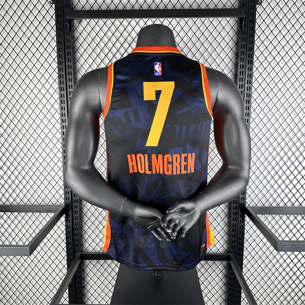 NBA Oklahoma City Thunder 2024 City Edition V-Neck Black Jersey HOLMGREN#7 S-XXL