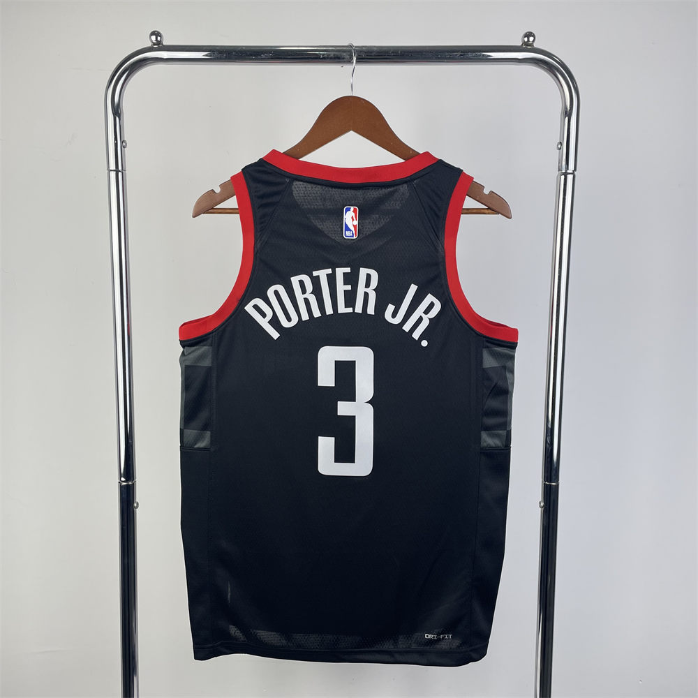 NBA Houston Rockets 2024 V-Neck Balck Jersey PORTER JR.#3 S-XXL