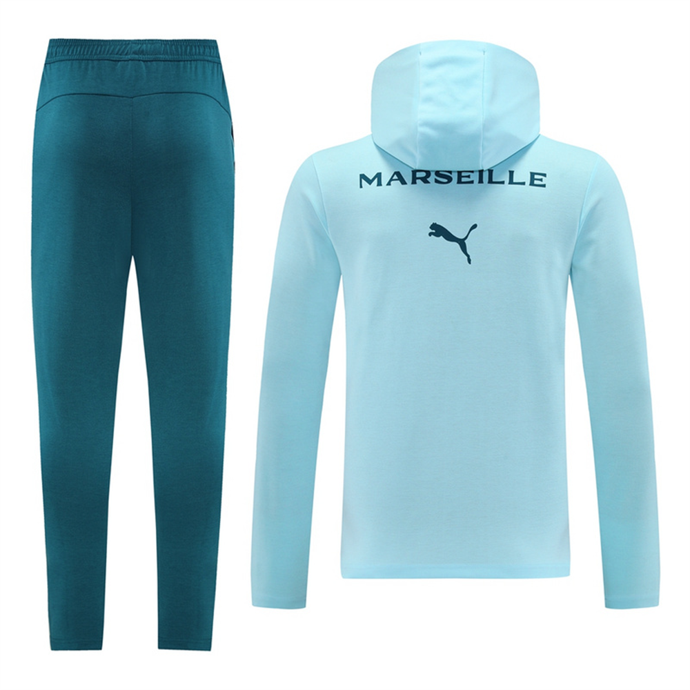 2024 Olympique Marseille Sky Blue Hoodie Jacket Kit Set Football Team Shirt Sports Fashion