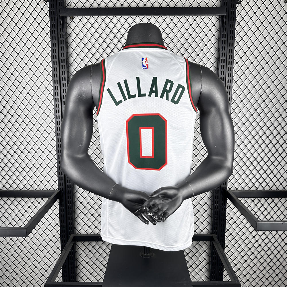 NBA Milwaukee Bucks 2018 Round Neck White jersey LILLARD#0 S-XXL