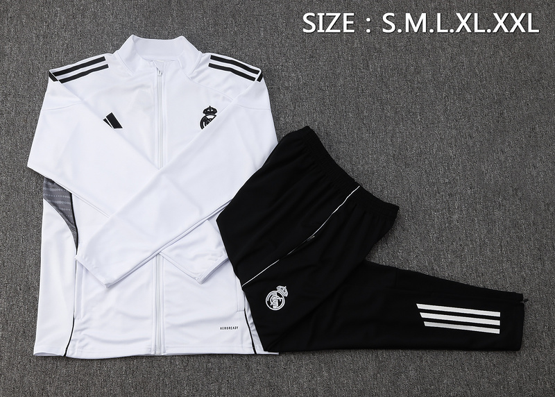 2024/25 Real Madrid White Jacket Training Suit Set Football Team Shirt Sports Fashion