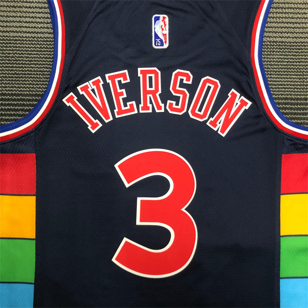 NBA Philadelphia 76ers Round Neck Black 75th Anniversary IVERSON#3 Jersey S-XXL
