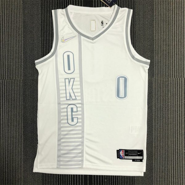 NBA Oklahoma City Thunder V-Neck White 75th Anniversary Jersey WESTBROOK#0 S-XXL