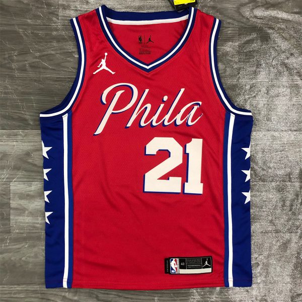 NBA Philadelphia 76ers V-Neck Red Jersey EMBIID#21 S-XXL