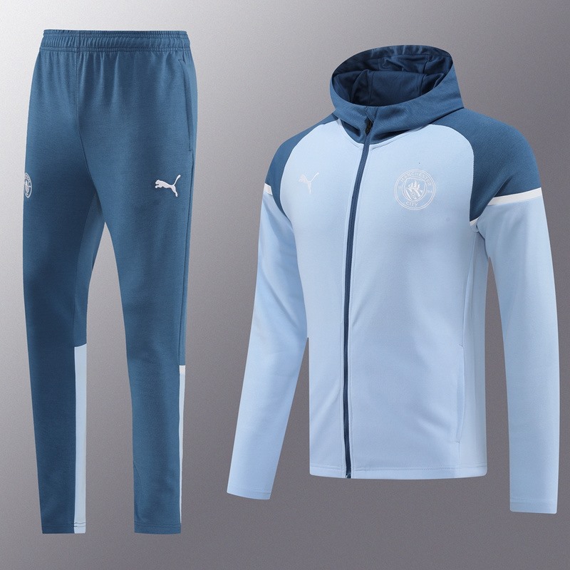 2024 Manchester City Grey Blue Hoodie Jacket Kit Set Football Team Shirt Sports Fashion