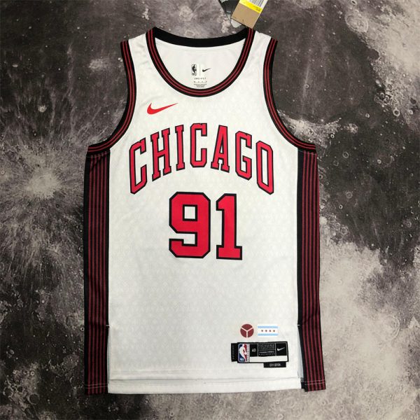 NBA Chicago Bulls Round Neck White Jersey RODMAN#91 S-XXL